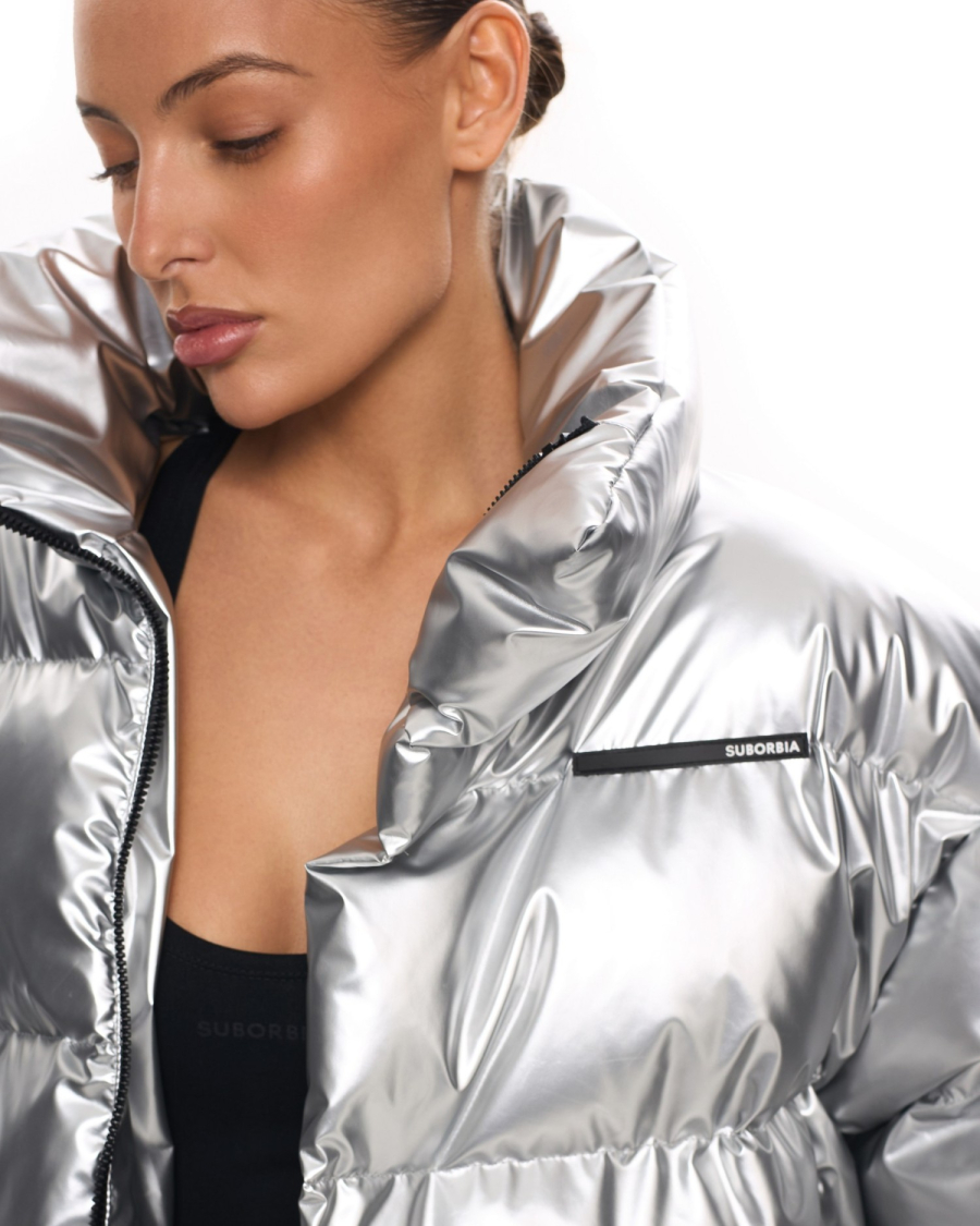 Пуховик оверсайз укороченный Suborbia, цвет: Серебряный, 006158 купить онлайн