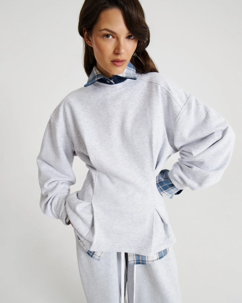 Свитшот с акцентной талией LIGHT/GRAY Anmuse, цвет: Светло-серый,  купить онлайн