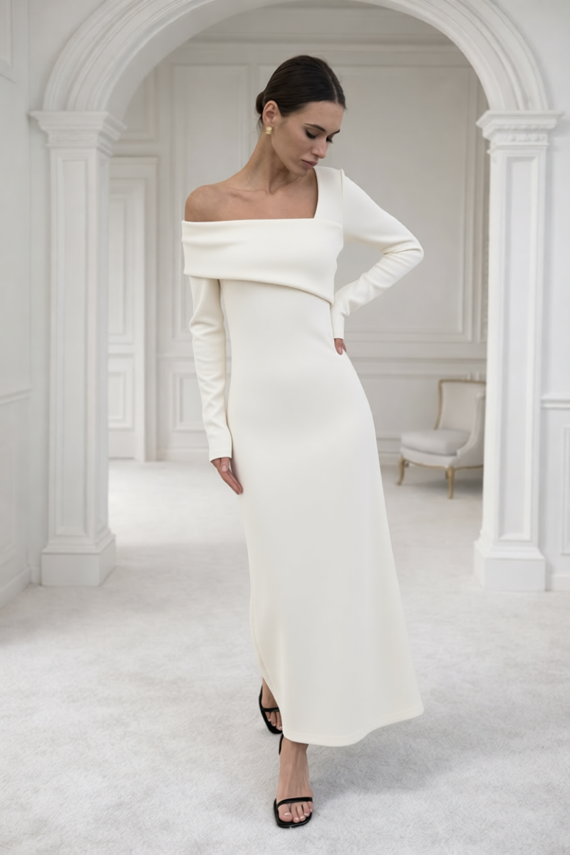 Платье миди с открытым плечом