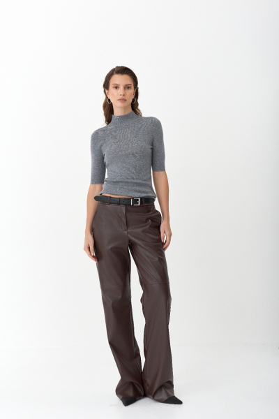 Брюки в расслабленном стиле из экокожи Ricoco, цвет: коричневый, 7007/1 купить онлайн