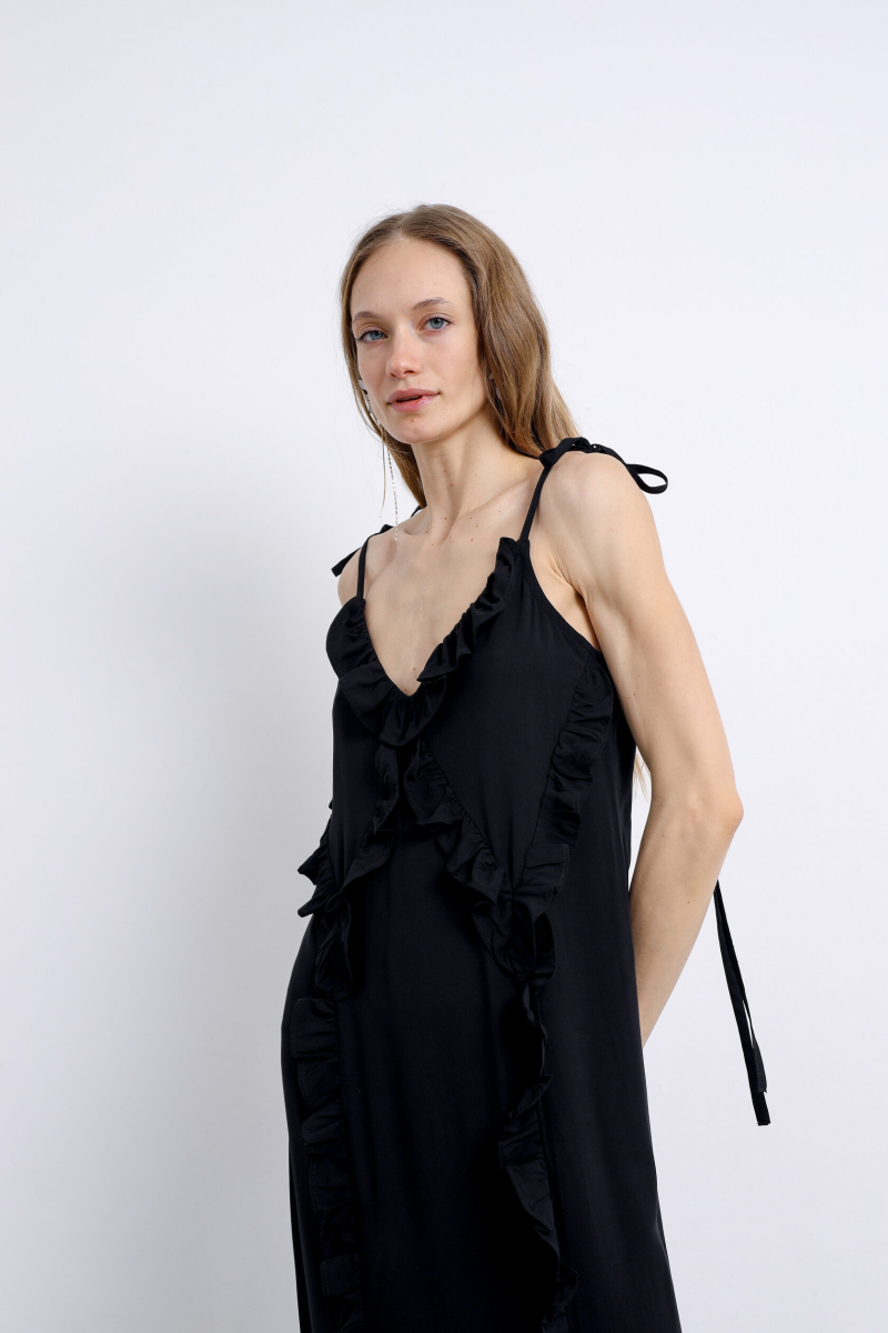 Сарафан с воланами Black issju, цвет: Черный,  купить онлайн