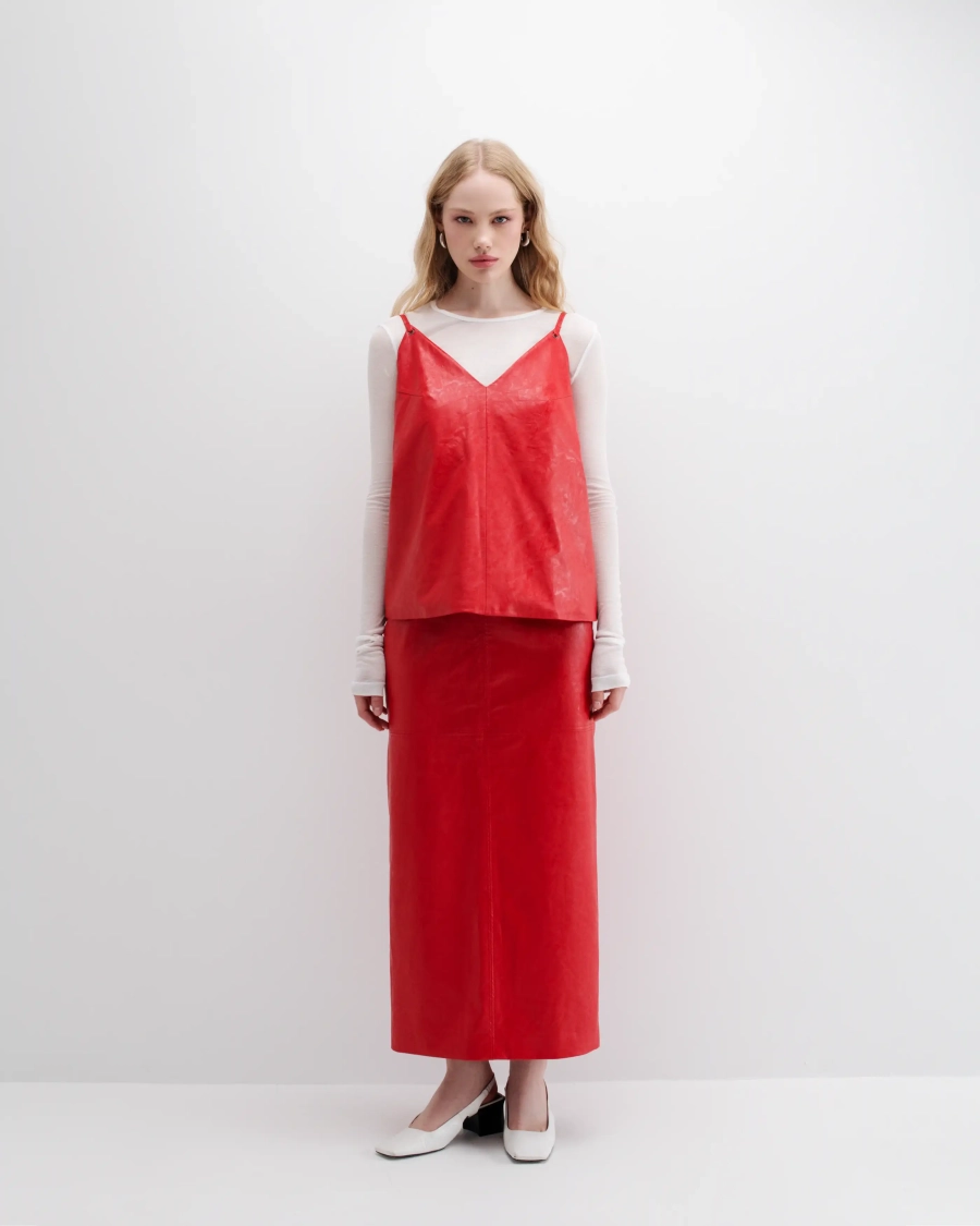 Юбка из экокожи Anmuse, цвет: красный, SK24А101-RD купить онлайн