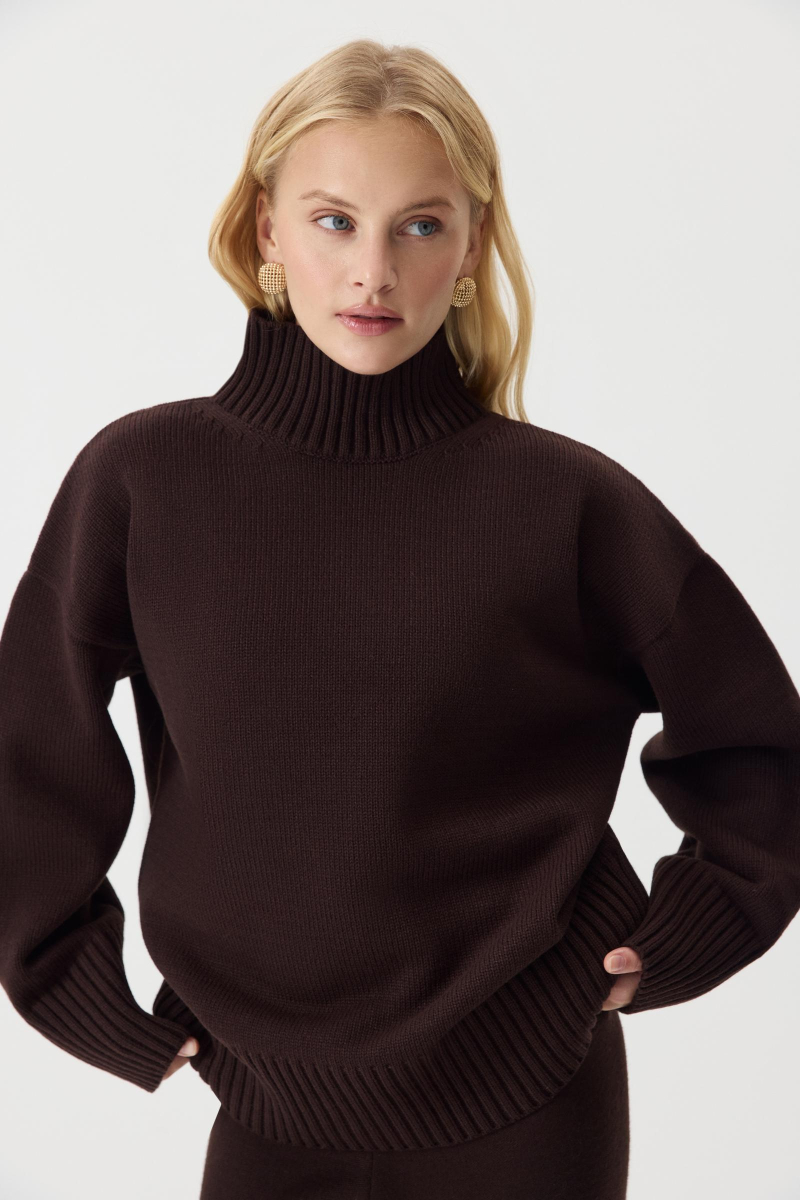 Свитер со стойкой из шерсти мериноса Charmstore, цвет: шоколадный, 314-44898-551 купить онлайн