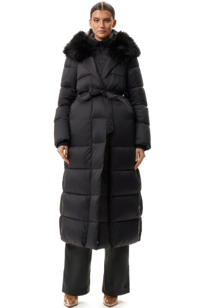 Пуховик длинный с поясом