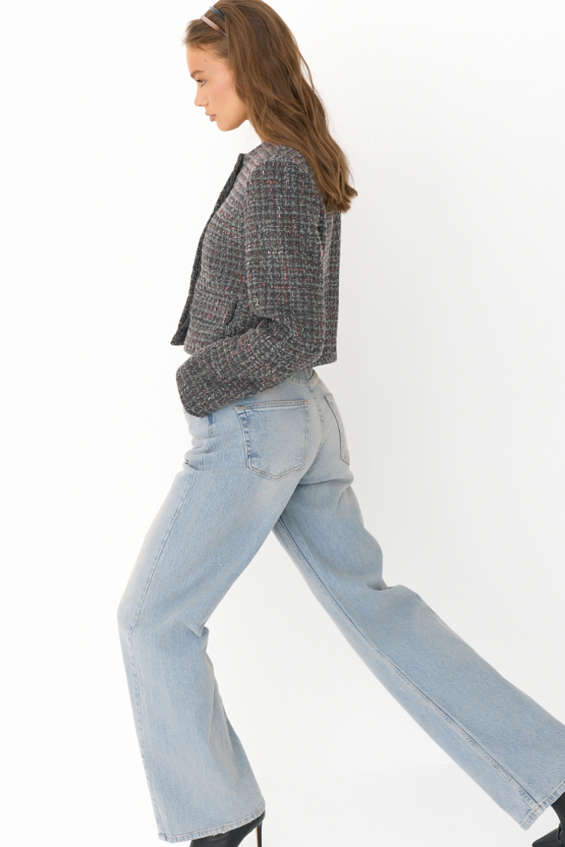 Жакет из цветного твида с акцентной пуговицей Ricoco, цвет: серый, 5074/2 купить онлайн