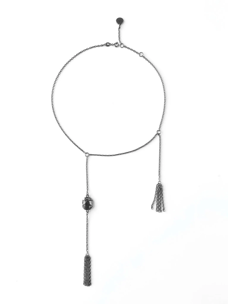 Серебряное ассиметричное колье «Королева драмы» black