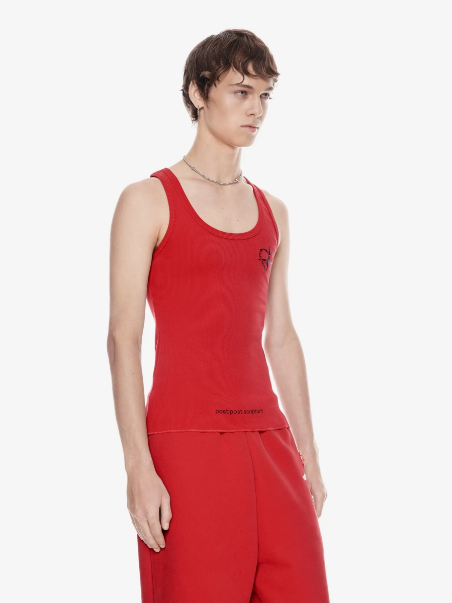 Хлопковая майка с принтом POST POST SCRIPTUM, цвет: терракотовый, 1107.000.00.01.426 купить онлайн