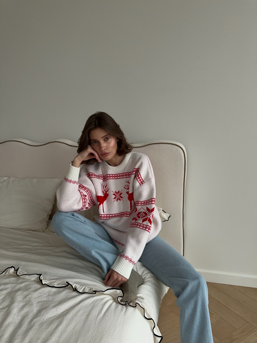 Джемпер оверсайз с оленями VELVET, цвет: белый, 00-00005270 купить онлайн