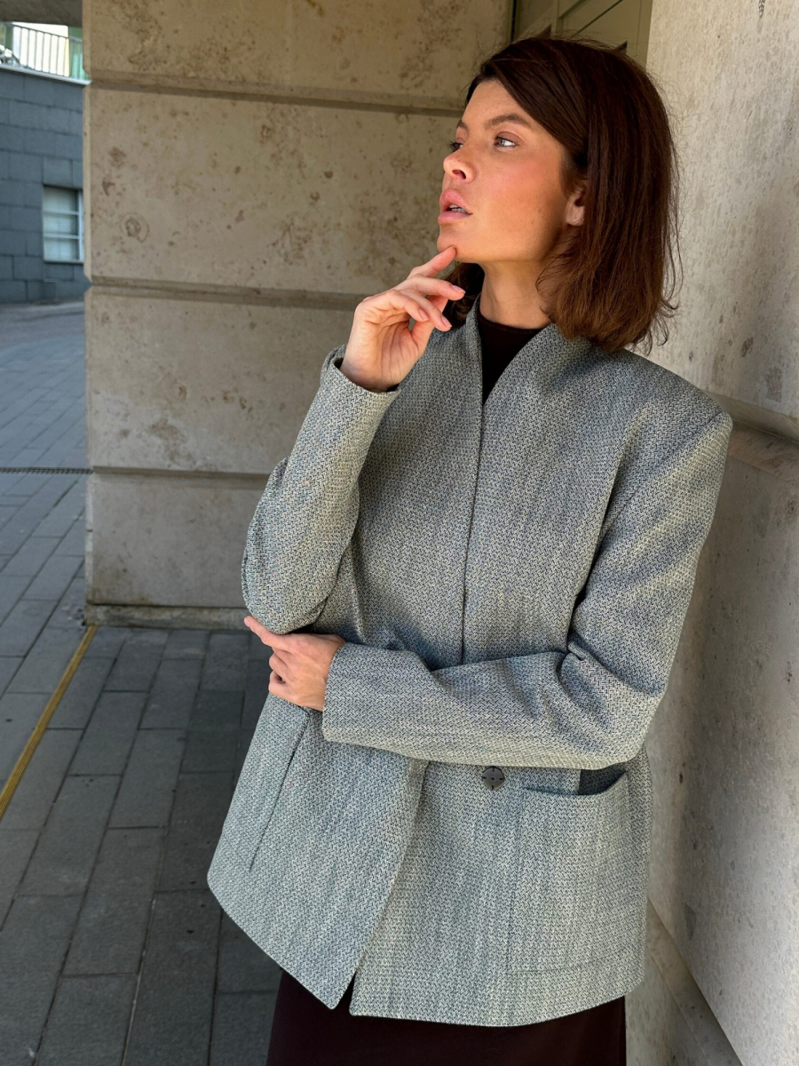 Жакет прямой без лацканов SAGAS, цвет: синий, 3100404 купить онлайн