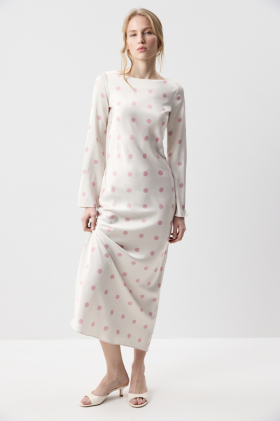 Платье из сатина с расклешенными рукавами