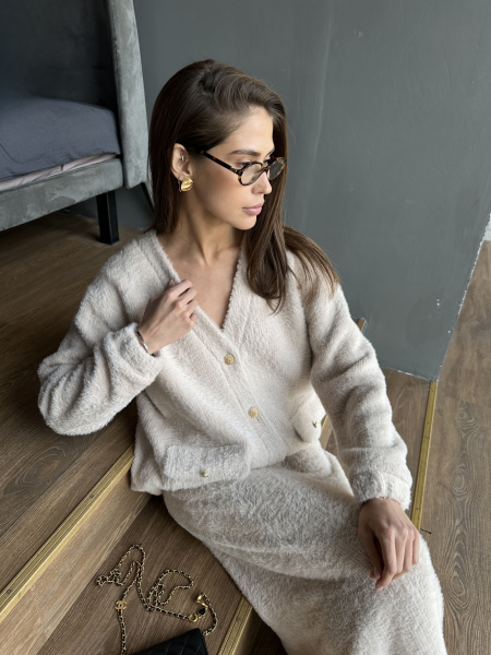 Кардиган из трикотажа с ворсом удлиненный VELVET, цвет: кремовый, 00-00004818 купить онлайн