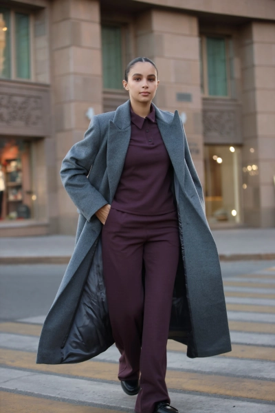 Свитшот-поло полуприлегающего кроя Ricoco, цвет: сливовый, 4084/3 купить онлайн