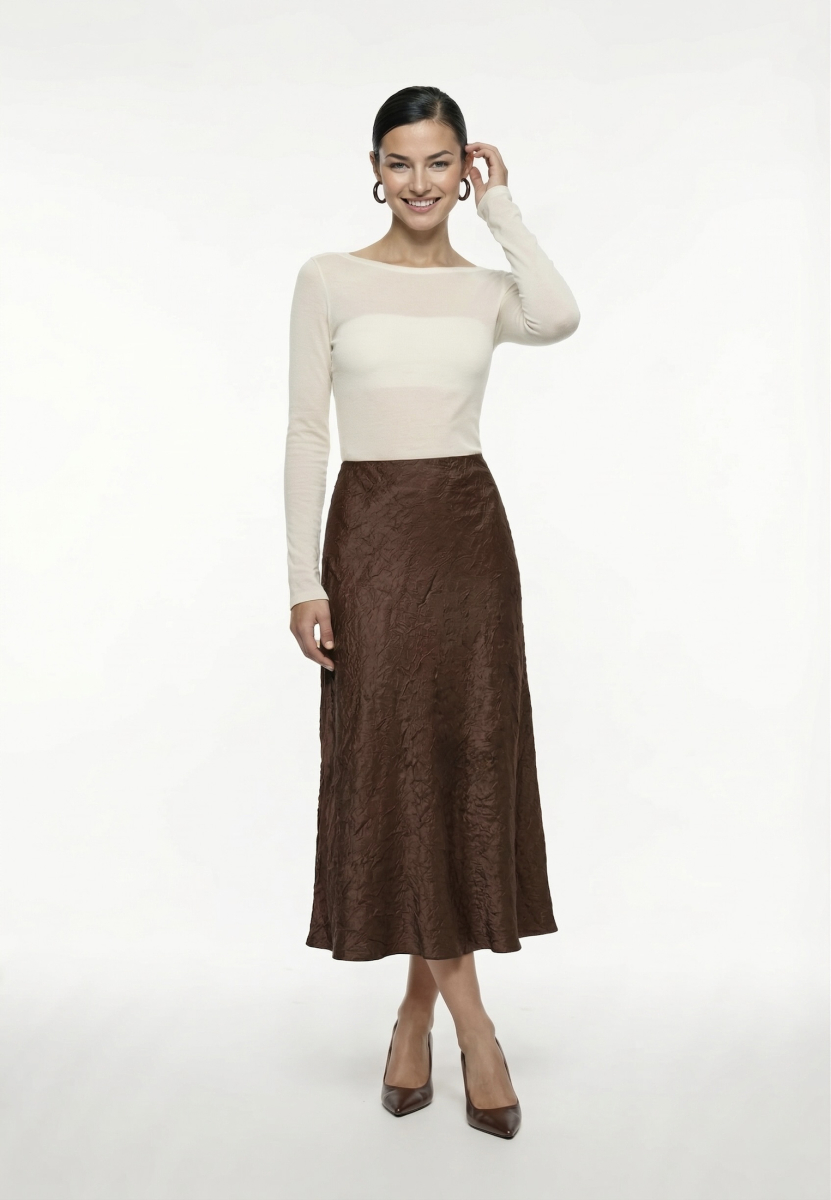 Юбка макси из жатого сатина REFERT, цвет: шоколадный, 07-3496/2-2511 купить онлайн