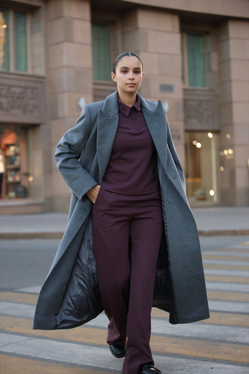 Свитшот-поло полуприлегающего кроя Ricoco, цвет: сливовый, 4084/3 купить онлайн