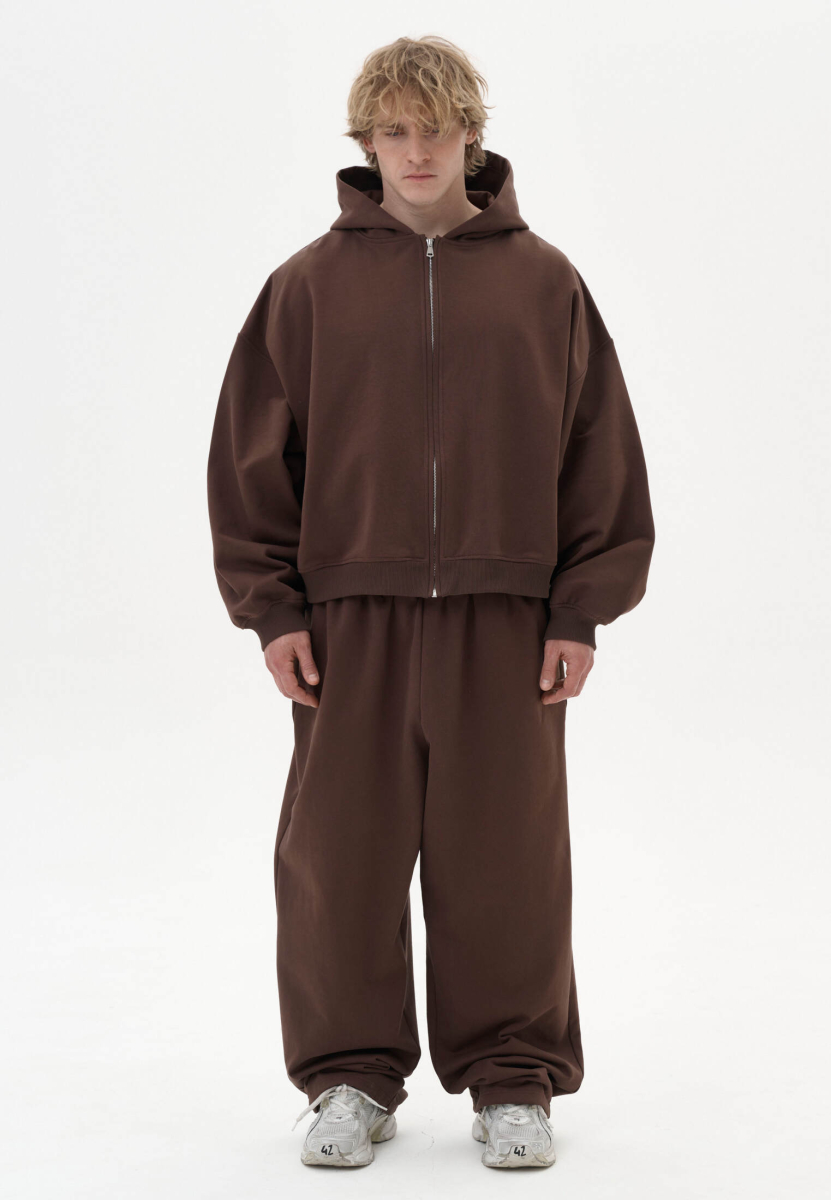 Оверсайз худи crop на молнии all., цвет: BROWN, 00454 купить онлайн