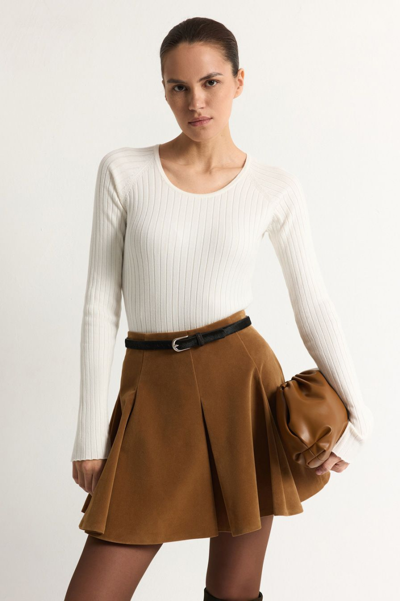 Юбка из экозамши TOPTOP, цвет: бежевый, TT.070.18774.110 купить онлайн