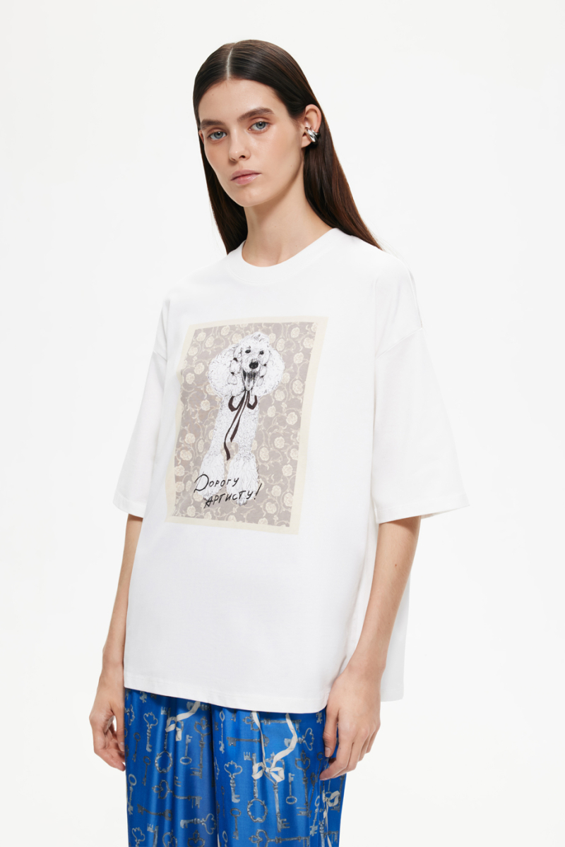 Футболка с принтом и вышивкой DREAMS BY ALENA AKHMADULLINA, цвет: белый, 225103120404469/202000 купить онлайн