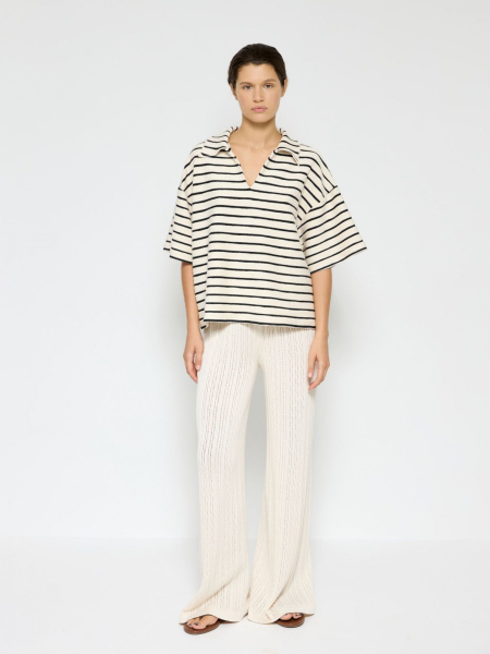 Поло в полоску из фактурного хлопка AROUND, цвет: молочный/полоска, SS219_96CP01OS купить онлайн