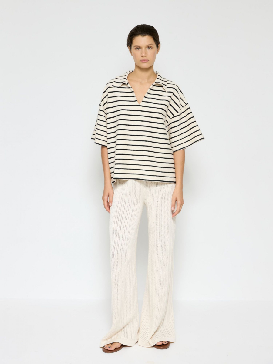 Поло в полоску из фактурного хлопка AROUND, цвет: молочный/полоска, SS219_96CP01OS купить онлайн