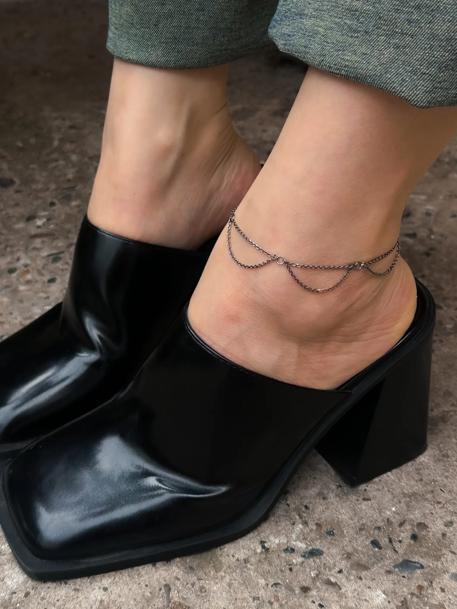 Серебряный браслет на цепочке на ногу «Море волнуется» SBLESKOM, цвет: Черный, 92093 купить онлайн