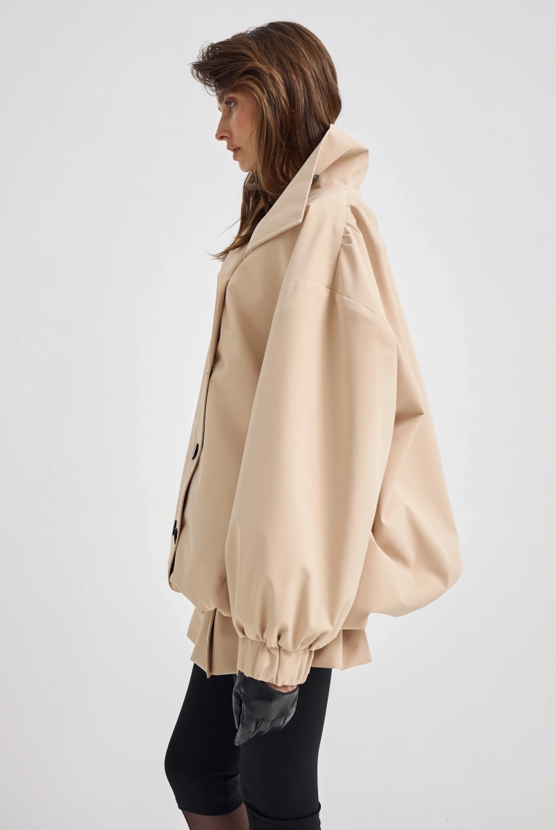 Тренч объемный с воротником стойкой Shtripling, цвет: белый, SHTCOT005MLK купить онлайн