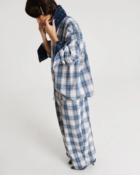 Брюки в клетку BLUE Anmuse, цвет: голубой,  купить онлайн