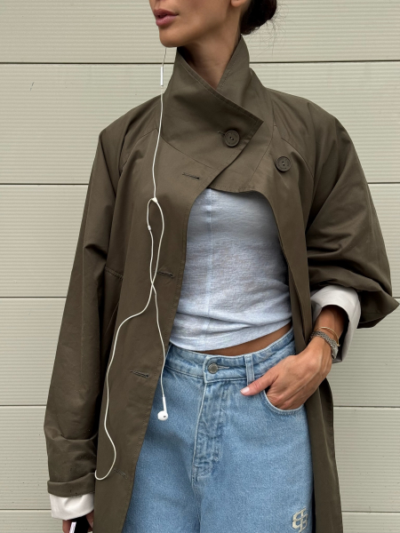 Тренч длины макси Label .B, цвет: хаки,  купить онлайн