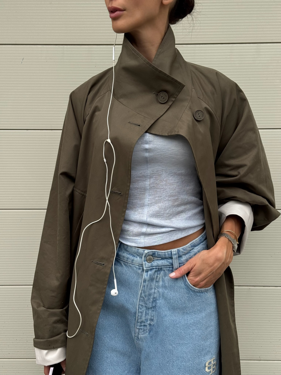 Тренч длины макси Label .B, цвет: хаки,  купить онлайн