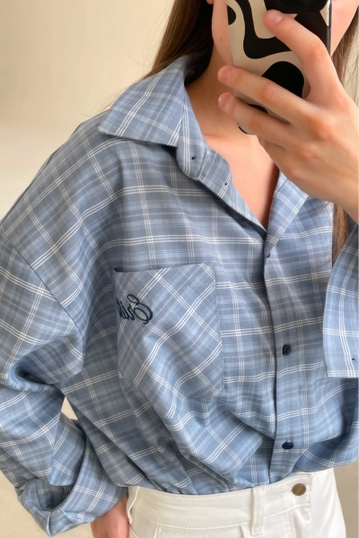 Рубашка в клетку с карманом Ледяной голубой Erist store, цвет: голубой, НФ-00003260 купить онлайн