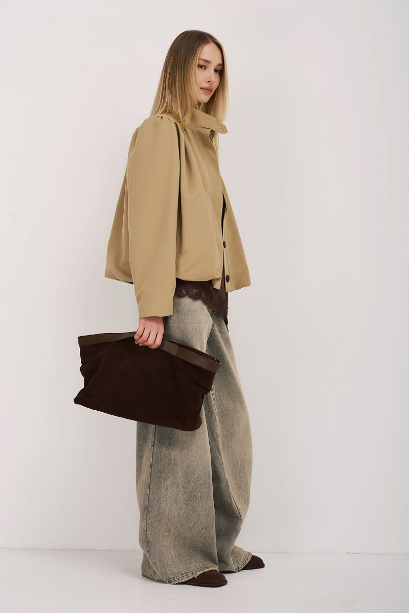 Тренч укороченный с декоративными сборками Ricoco, цвет: песочный, 6079/1 купить онлайн