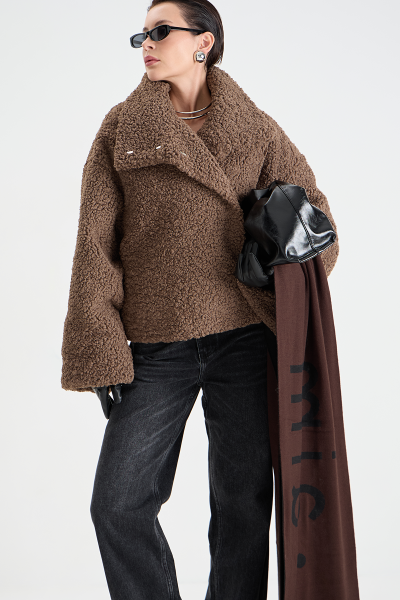 Бомбер mini из эко-меха MIA AIM, цвет: коричневый,  купить онлайн