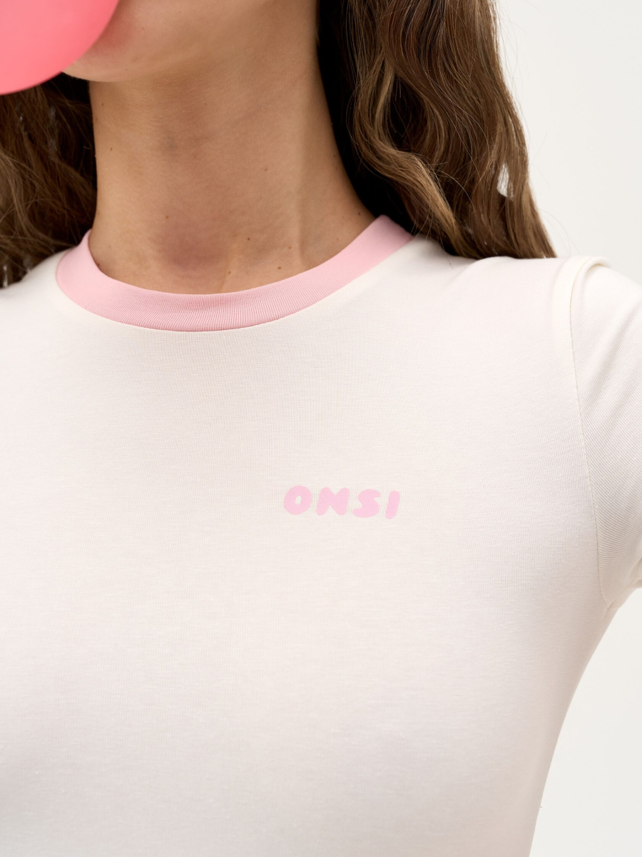 Футболка с контрастной горловиной ONSI, цвет: молочный,  купить онлайн
