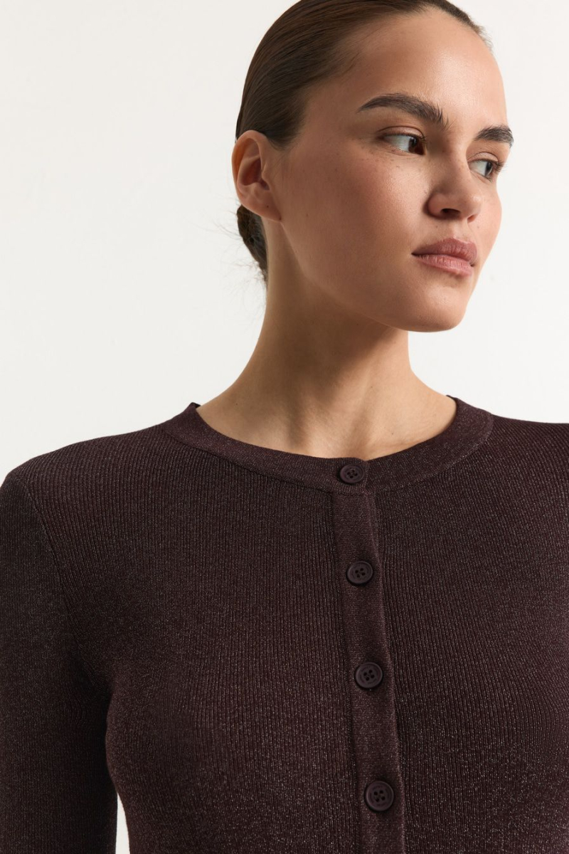 Кардиган из смесовой вискозы с люрексом TOPTOP, цвет: коричневый, TT.051.18369.700 купить онлайн