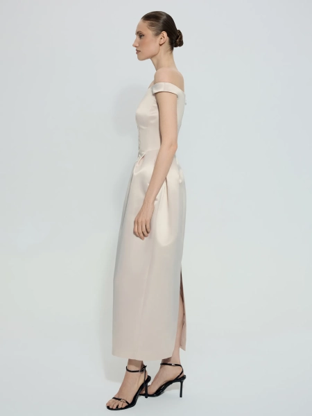 Платье из атласа ANNA PEKUN, цвет: бежевый,  купить онлайн