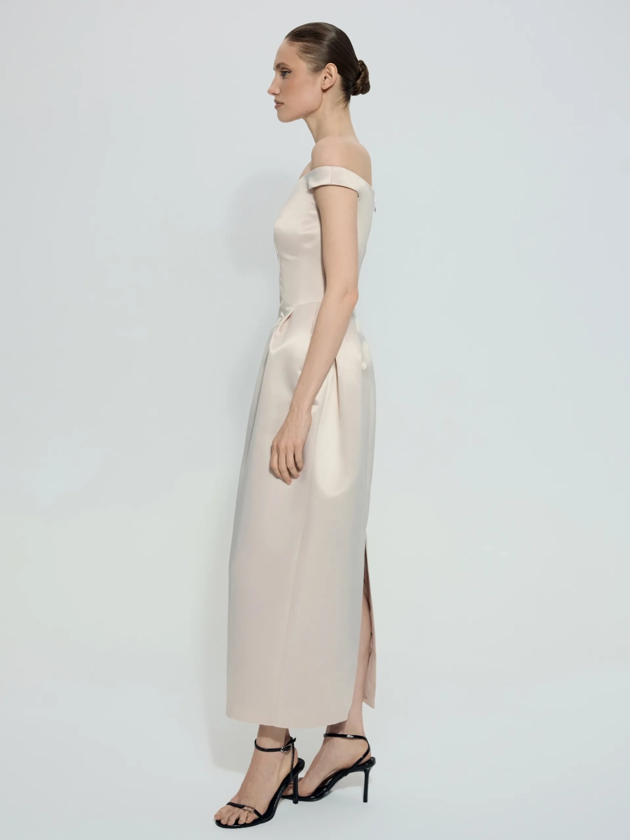 Платье из атласа ANNA PEKUN, цвет: бежевый,  купить онлайн