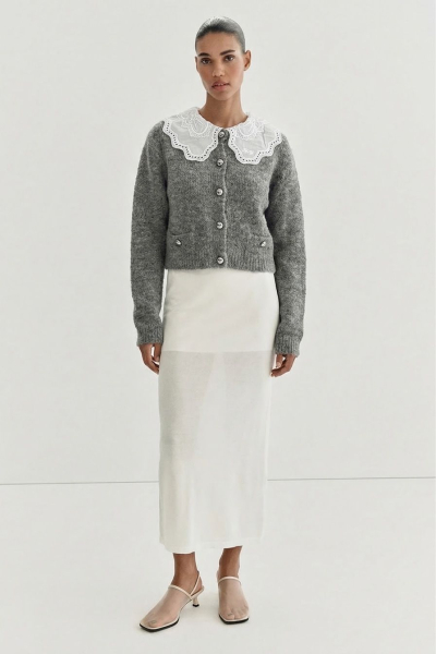 Кардиган с кружевным воротником TOPTOP, цвет: серый, TTS.051.19381.800 купить онлайн