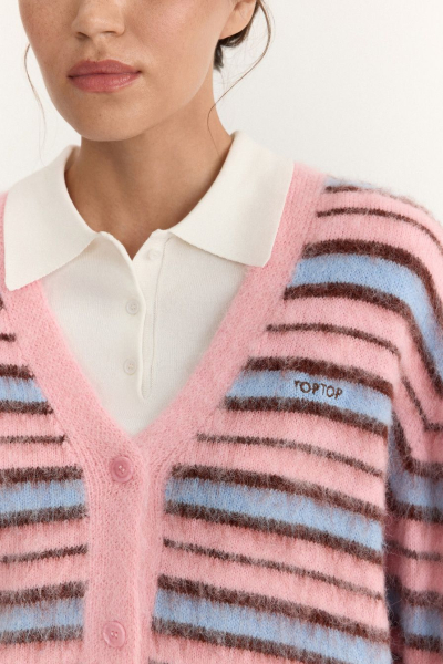 Пушистый кардиган с принтом «полоска» TOPTOP, цвет: розовый с принтом, TT.051.18371.301 купить онлайн