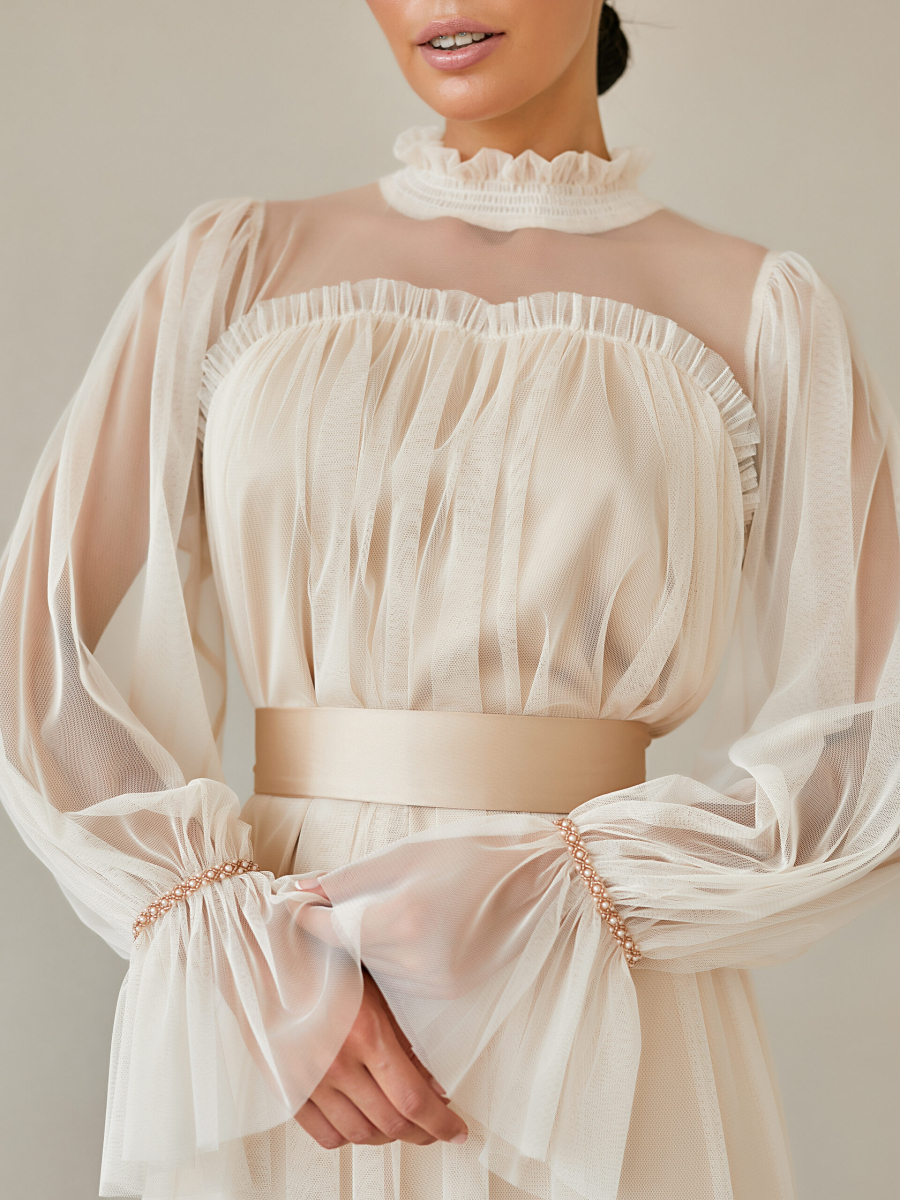 Платье воздушное из сетки I.B.W., цвет: сетка стрейч, молочный, ED032 купить онлайн