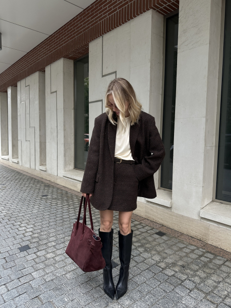 Пальто из твида однобортное укороченное VELVET, цвет: коричневый,  купить онлайн