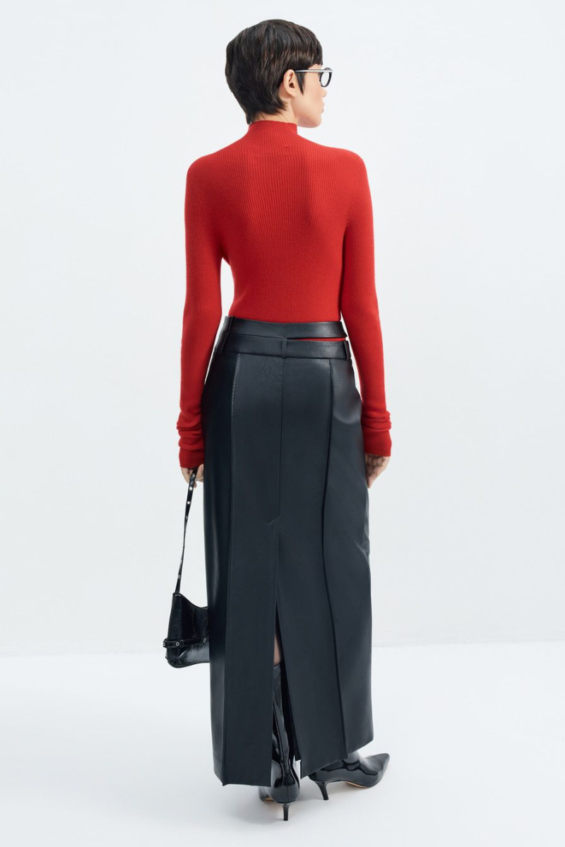 Юбка из экокожи с двойным поясом TOPTOP, цвет: Черный, TTS.072.16021.900 купить онлайн