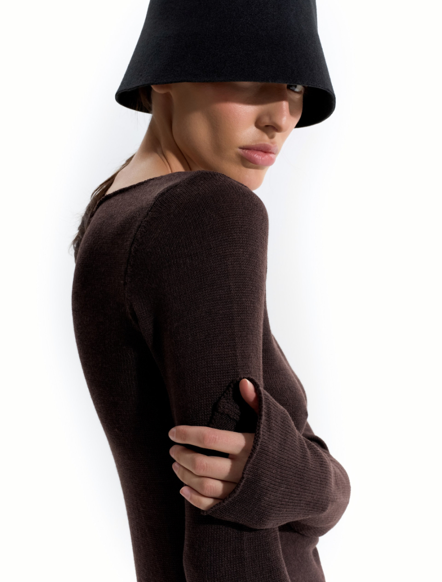 Вязанное платье макси ANOTHER SELECT, цвет: коричневый, 00070 купить онлайн