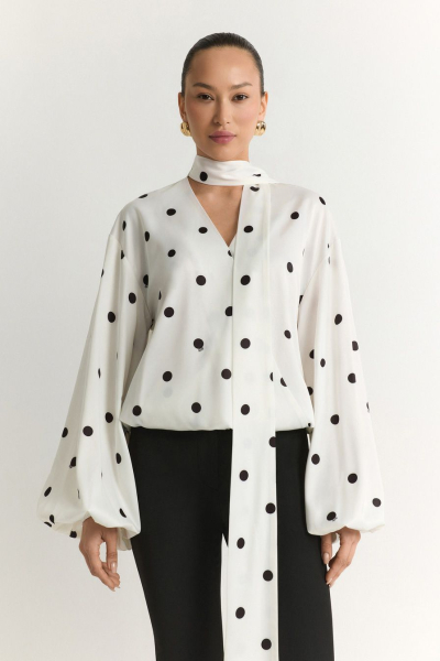 Блуза с принтом «горох» TOPTOP, цвет: молочный с принтом, TT.020.18396.121 купить онлайн