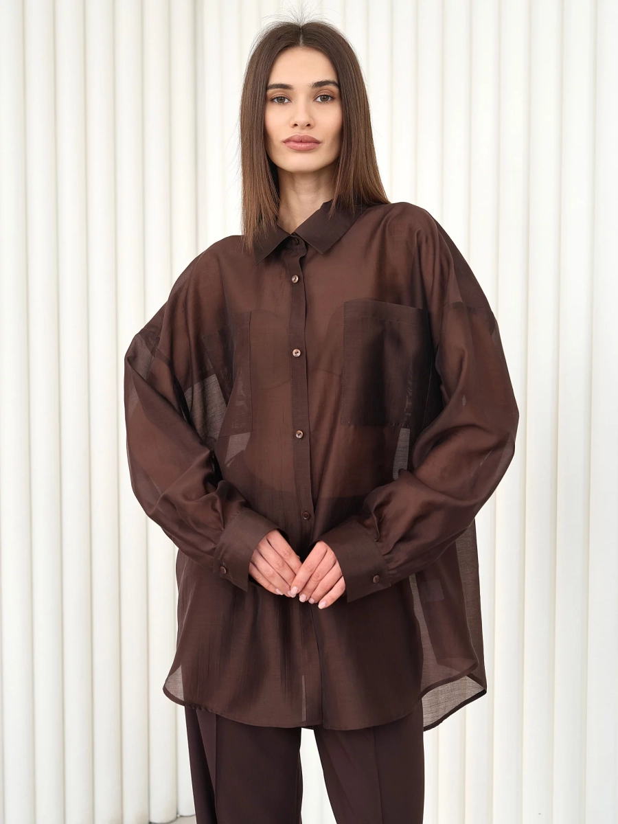 Блуза-рубашка воздушная I.B.W., цвет: шоколад, BL030 купить онлайн