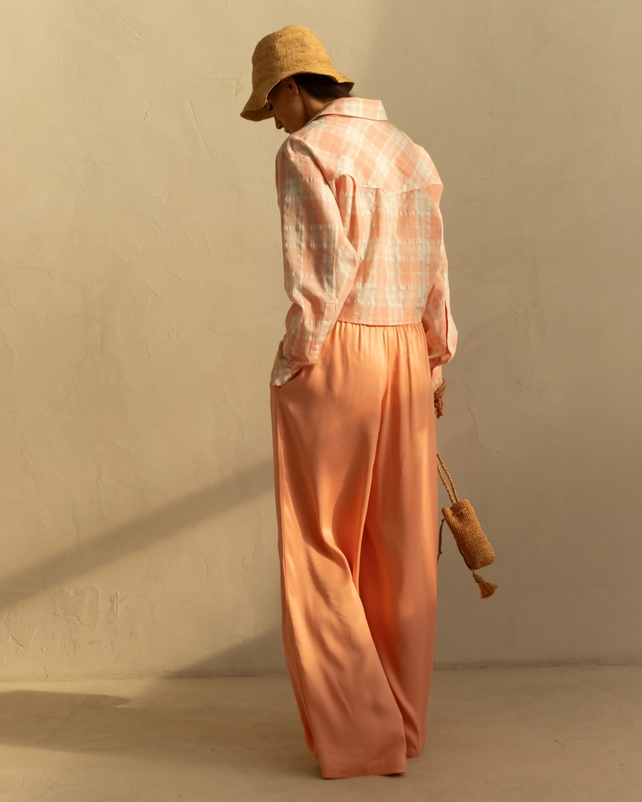 Рубашка Миртос в клетку на завязках Journey clothes, цвет: коралловый  купить онлайн