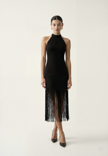 Платье мини с бахромой из трикотажа