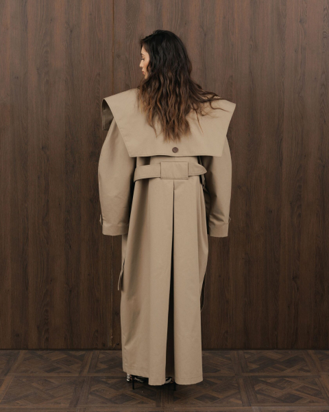 Длинный тренч YONSRU, цвет: бежево-серый,  купить онлайн