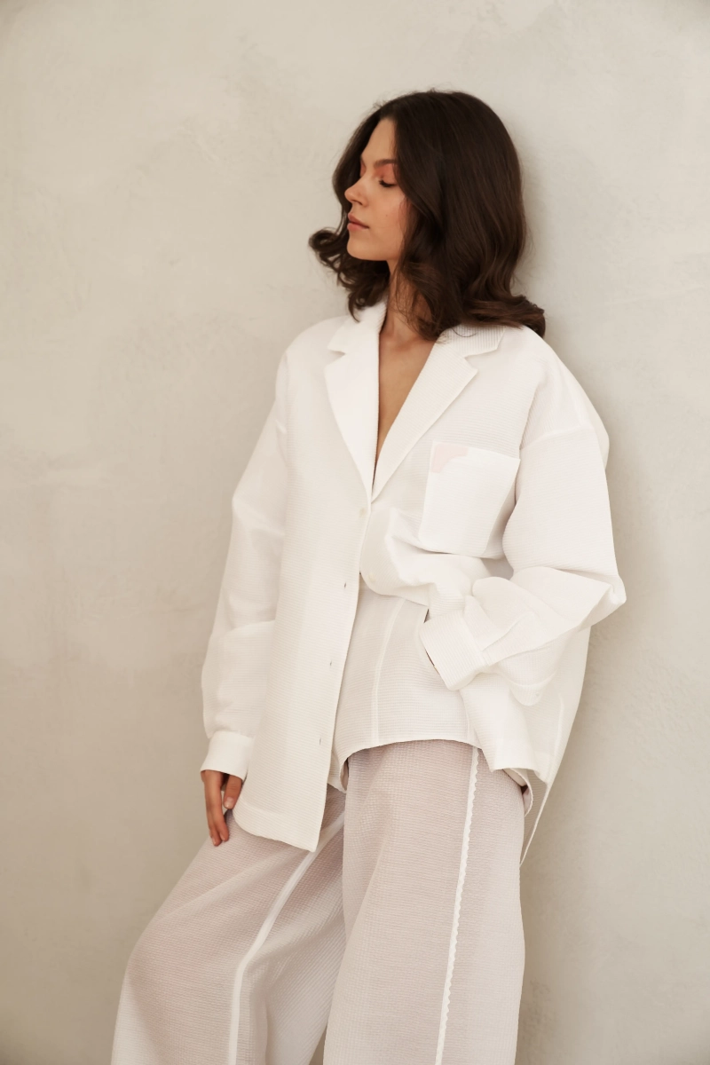 Рубашка Балос оверсайз кроя из вафельного хлопка Journey clothes, цвет: белый,  купить онлайн