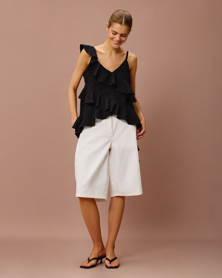 Топ с воланами из жатого хлопка Anmuse, цвет: Черный, TP26S326-BLC купить онлайн