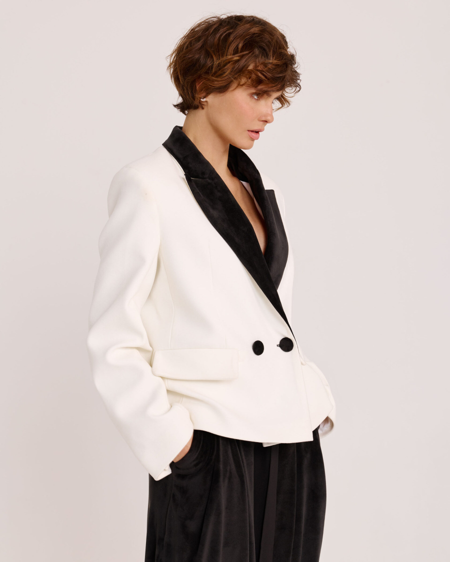 Жакет из фланели с бархатными лацканами Anmuse, цвет: молочный, JCK25W220-MLK купить онлайн