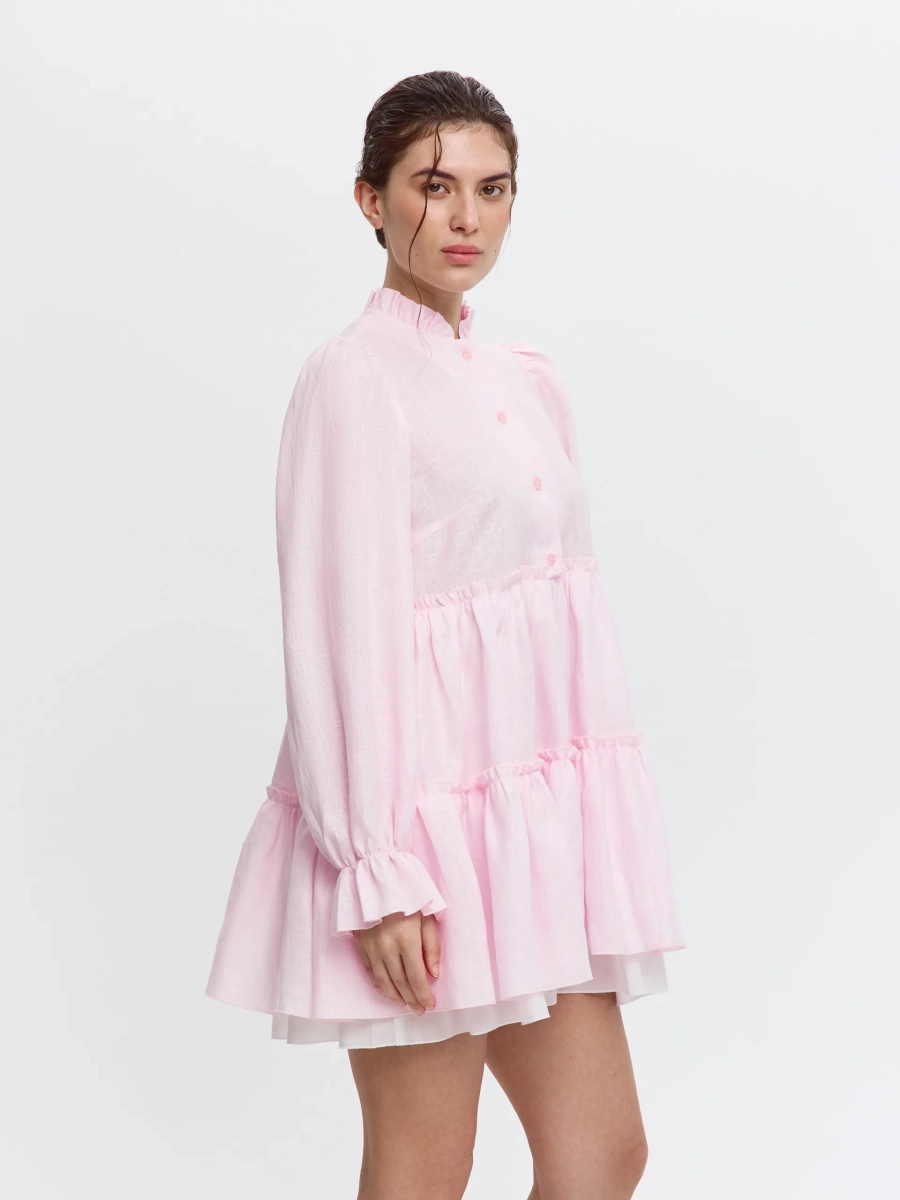 Платье-мини из льна ANNA PEKUN, цвет: розовый,  купить онлайн